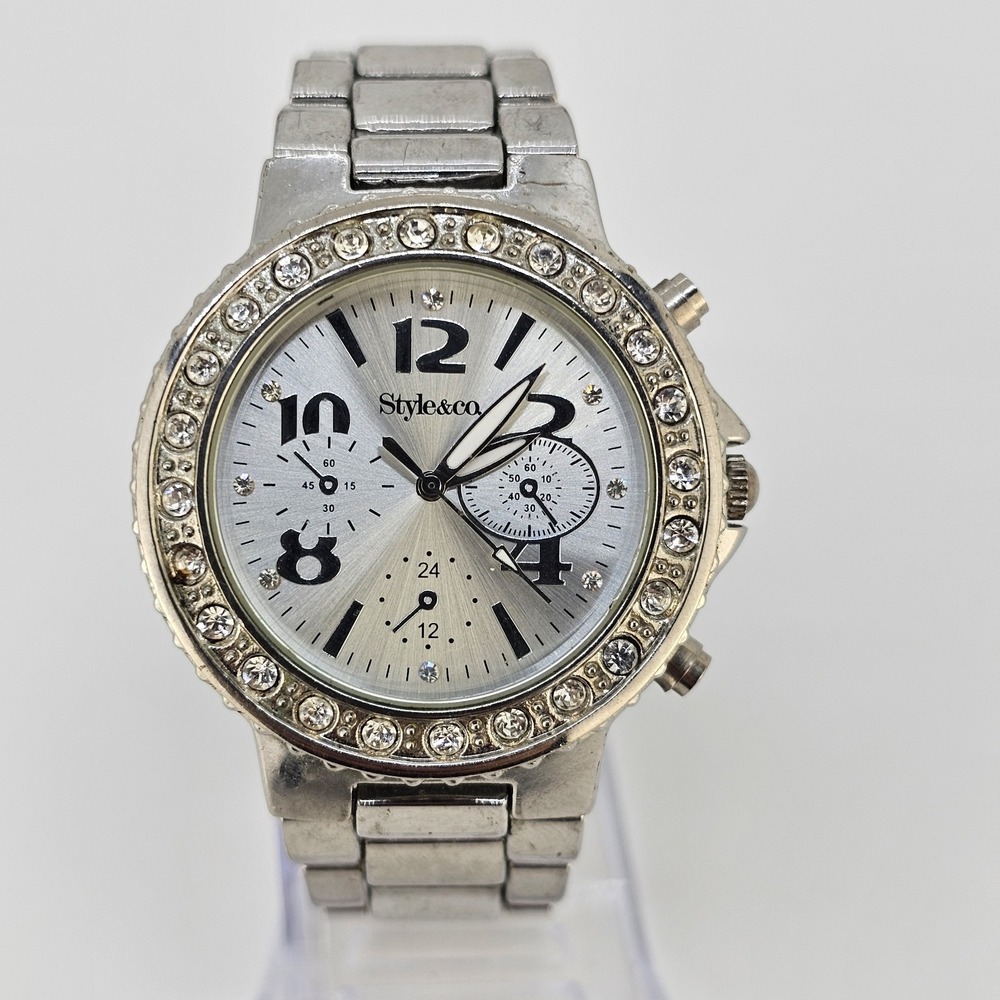 Women's Analog Watch 40MM Gray Dial Crystal Bezel Gray Metal Band 6" NEW Battery